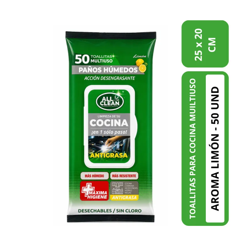 TOALLA HUMEDA DESENGRASANTE 50U<br>COD: S0526